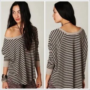 Free People We The Free Love Bug Ribbed Striped Black & Tan Thermal Top Small